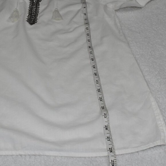 Chico's Embellished Neck Pullover Tunic Lace Up Top With Tassels Size S/4 - Picture 6 of 9